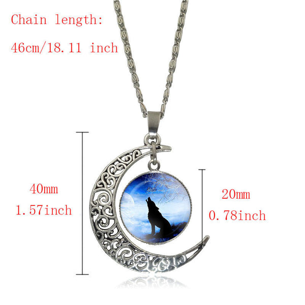 Silver Plated Glass  Cabochon Wolf Pendant