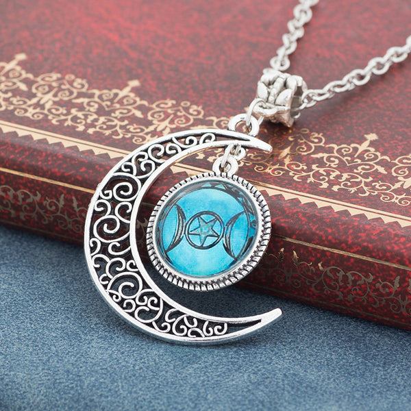 Silver Triple Moon Goddess Necklace