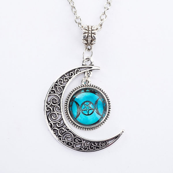 Silver Triple Moon Goddess Necklace