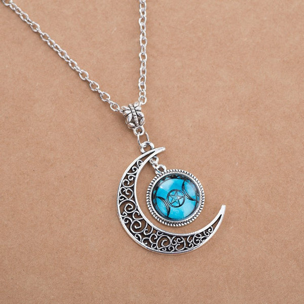 Silver Triple Moon Goddess Necklace